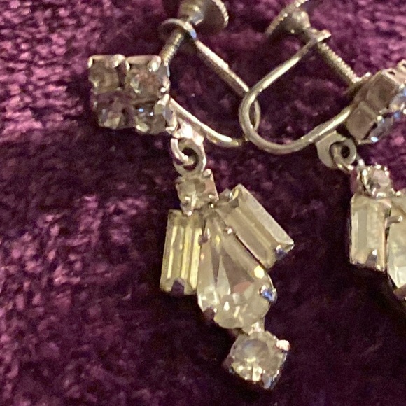 Vintage rhinestone screw back earrings  PM 359/2 - Picture 3 of 7